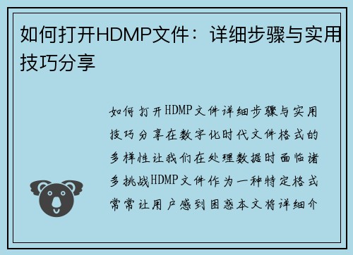 如何打开HDMP文件:详细步骤与实用技巧分享 如何打开HDMP文件:详细步骤与实用技巧分享
